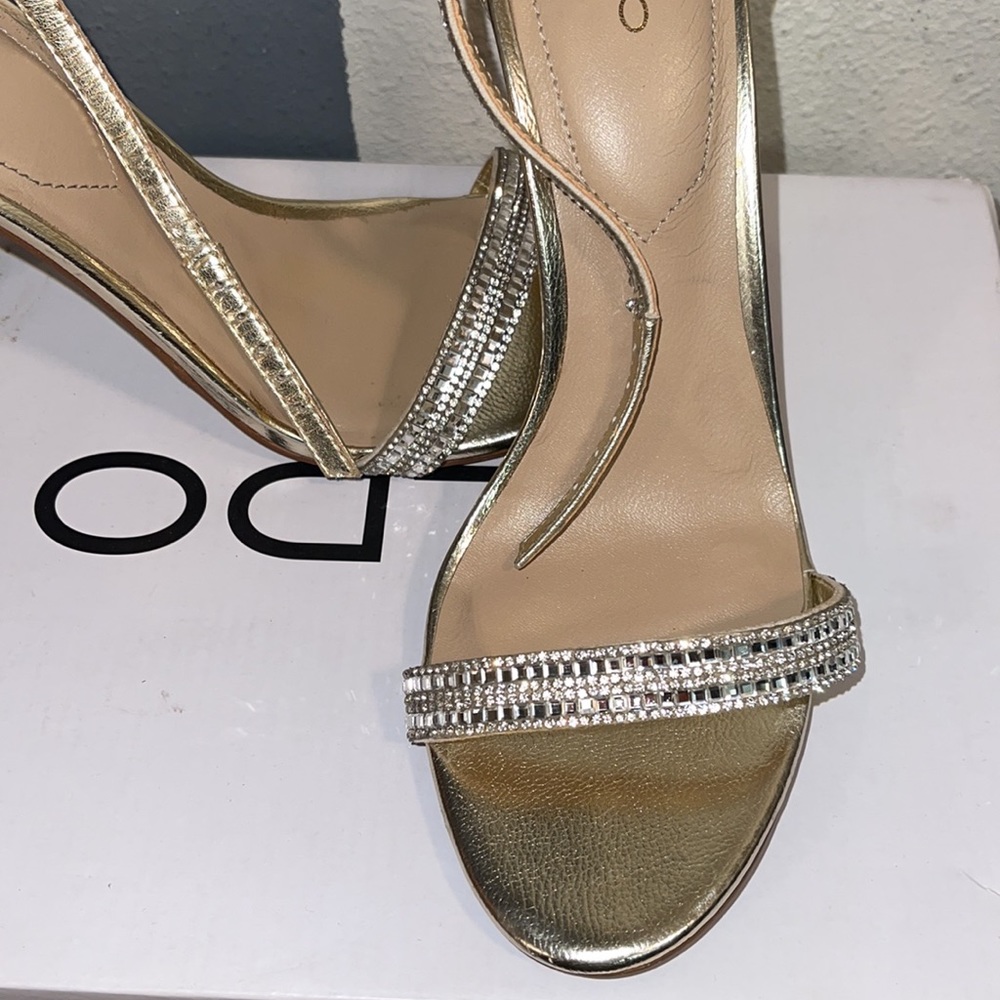 Aldo Gold Rhinestone two-strap sandal heels